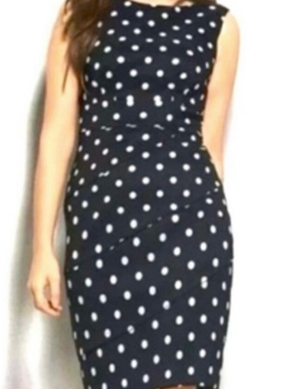 Signature Sabrina Sleeveless Navy Blue Polka Dot Midi Dress